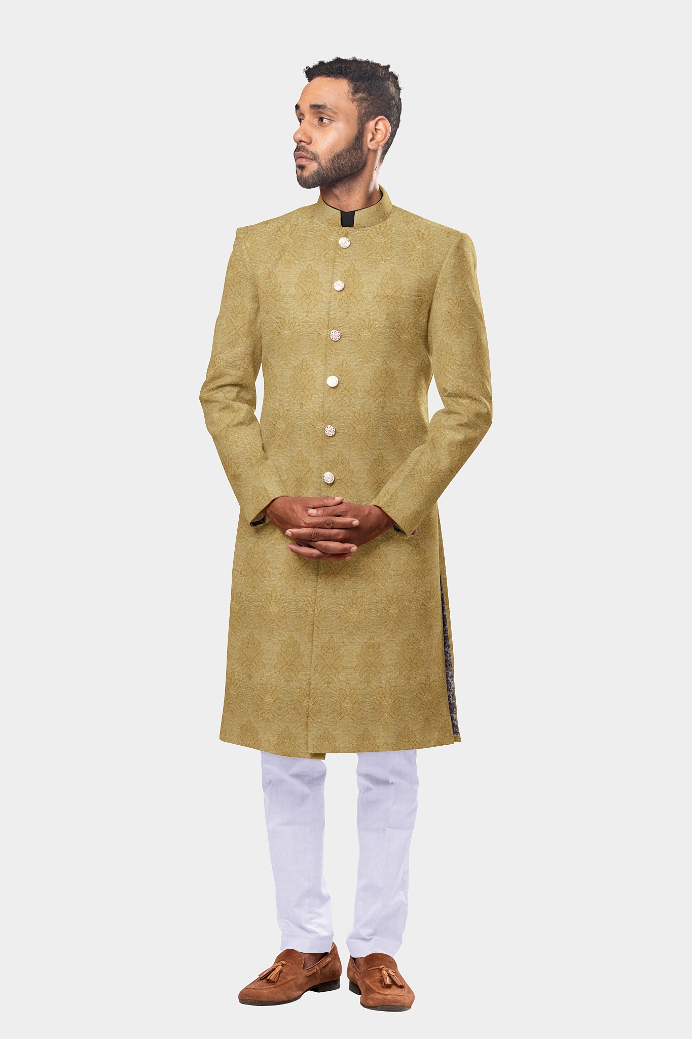 Golden Glow Drapery on Light Yellow Sherwani 121JK